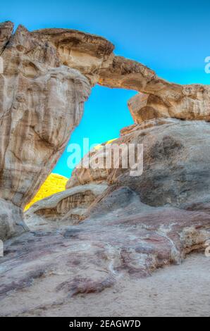 Burdah rock bridge at Wadi Rum, Jordan Stock Photo