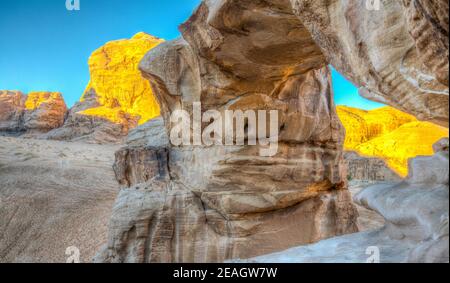 Burdah rock bridge at Wadi Rum, Jordan Stock Photo