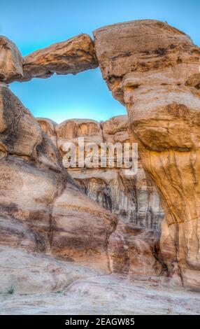 Burdah rock bridge at Wadi Rum, Jordan Stock Photo