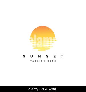 Sunset illustration logo design vector template Stock Vector