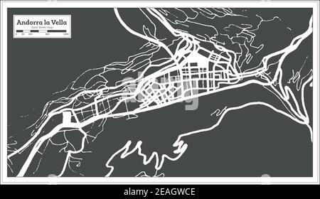 Andorra la Vella City Map in Black and White Color in Retro Style. Outline Map. Vector Illustration. Stock Vector