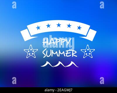 Happy summer five star banner with a ribbon banner containing the stars over the text on a graduated blue background Stock Vector