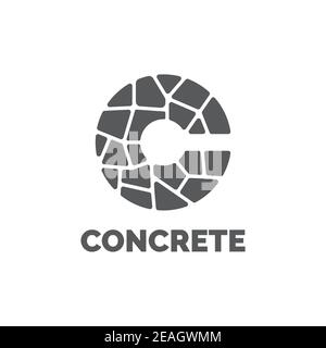 Concrete illustration logo design vector template. Construction icon with letter C shape Stock Vector