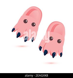 Pair of Home Children's Slippers Isolated on White. Vector Illustration. Slippers Icons. Cute Slippers in the Form of a Dinosaur with Eyes. Home Shoes Stock Vector