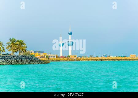 View of the Kuwait skyline - with the best known landmark of Kuwait ...