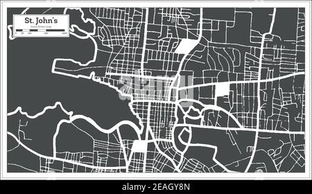 St. John's Antigua and Barbuda City Map in Black and White Color in Retro Style. Outline Map. Vector Illustration. Stock Vector