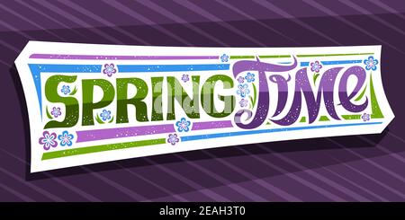 Vector lettering Spring Time, greeting card with curly calligraphic font and decorative stripes, unique brush hand written lettering spring time and i Stock Vector