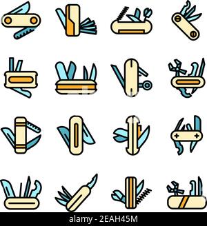 Multitool icons set. Outline set of multitool vector icons thin line color flat on white Stock Vector