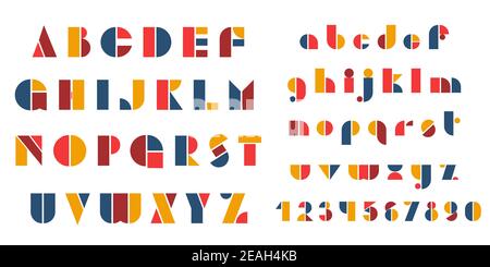 Bauhaus letters and numbers set. Modern typography. Font for events, promotions, logos, banner, monogram and poster. Stock Vector