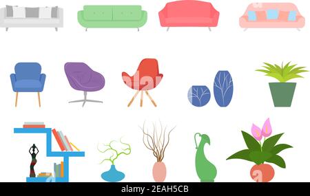 Highly detailed living room furniture icons Stock Vector