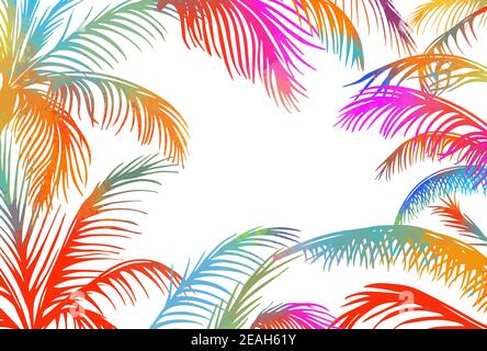 Frame with colorful palm leaves. Vector illustration Stock Vector