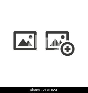 Picture and plus sign vector icon. Add image black symbol. Stock Vector