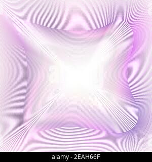 Techno striped background, purple, magenta, pink undulating lines. Multicolored gradient. Creative line art design. Abstract glowing curves. Vector Stock Vector