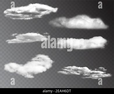 Realistic 3D white clouds isolated on transparent background. vector illustration Stock Vector