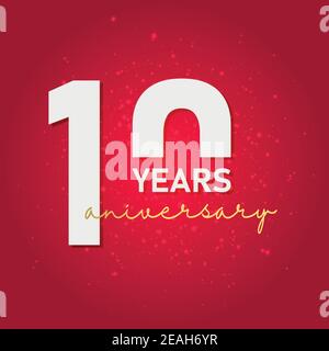 10 years Anniversary Celebration with golden text, Vector template. Stock Vector