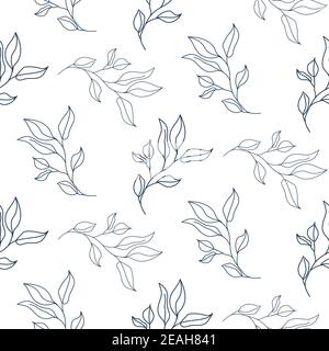 Seamless leaves spring pattern line style. Light natural foliage print design. Stock Vector
