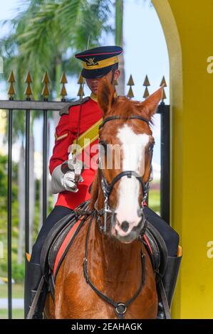 Mounted palace guards at the Old Istana Negara in Kuala Lumpur Stock Photo