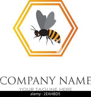 bee and honeycomb logo vector illustration design template Stock Vector