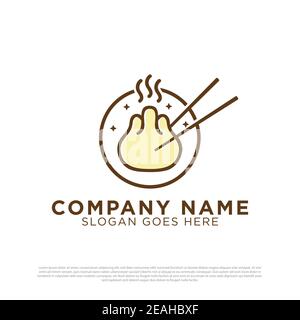 Hot dumplings logo design inspiration with chopsticks in circle, Steamed dim sum restaurant logo design template Stock Vector