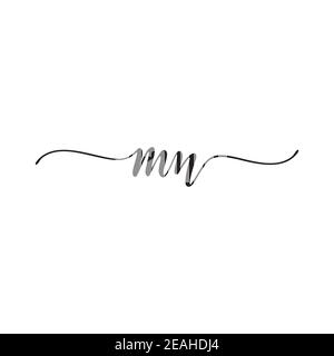 M N letter logo handwritten script design vector Stock Vector