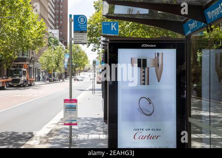 Sydney bus stand bus stop at Wynyard in York Street,Sydney city centre,NSW,Australia Stock Photo