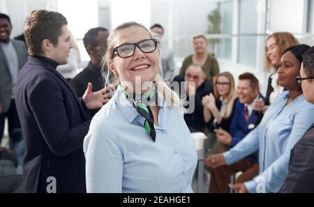 Mature female businesswoman on the meeting in the office Stock Photo
