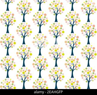 Seamless pattern of colourful trees with multi colour dots as leaves Stock Vector