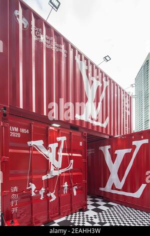 Vertical close-up of Louis Vuitton's pop-up installation of red