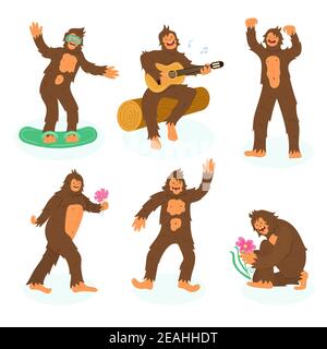 Cartoon bigfoot sasquatch character collection Vector illustration. Stock Vector