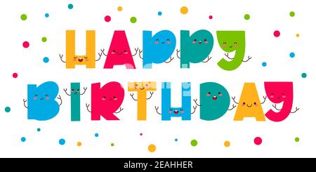 Happy Birthday greeting card with lettering design. Cute funny colorful letters. Vector design. Stock Vector