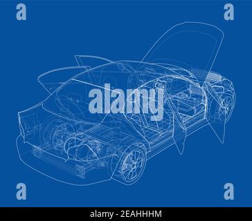 Electric Car With Chassis. Vector rendering of 3d Stock Vector