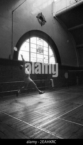 Badminton game in the fromer Gibson Street Baths and Wash House, New Bridge Street, Newcastle-upon-Tyne circa 1972 Stock Photo