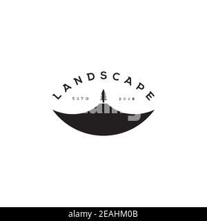 Creative landscape logo design symbol vector template. Mountain with tree icon Stock Vector