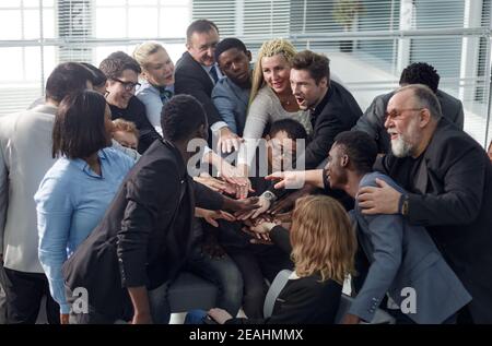 Multiracial friends having fun and laughing, different young peo Stock Photo