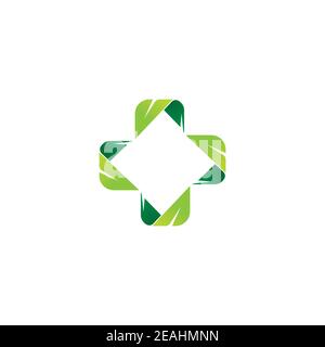 cross with leaf vector. creative medical logo design template. Cross symbol with leaf shape Stock Vector