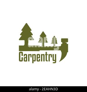 Carpentry logo design inspiration. Hammer with tree symbol for wood work logo Stock Vector