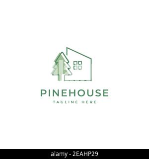 Pine house logo design illustration vector template Stock Vector