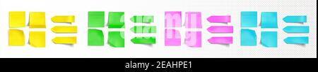 Colorful stickers of different shapes with shadow and folded edges, tags, sticky notes for memo mockup isolated on a white background. Paper adhesive tape, empty blanks Realistic 3d vector set Stock Vector