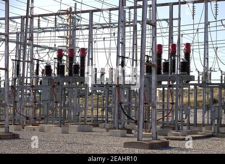 Electric power distribution plant, Electric substation Stock Photo