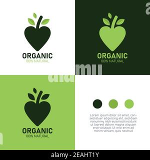 apple logo with love Heart Inside and leaf icon Design Symbol Illustration in trendy colorful linear line style Stock Vector