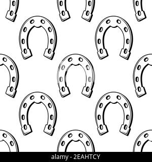 Black and white repeat seamless background pattern of lucky horse shoes arranged in rows suitable for print, wallpaper and textile Stock Vector