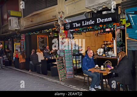 Melbourne, VIC, Australia - November 05, 2017: Unidentified people, restaurants and cafe's in Centreway Arcade Stock Photo