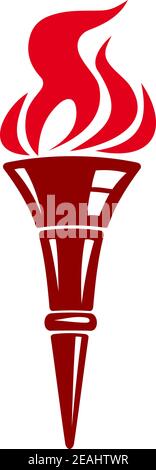 Handheld flaming torch in shades of red, isolated on white. Vector illustration Stock Vector
