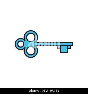 Old door key icon, color, line, outline vector sign, linear style pictogram isolated on white. Symbol, logo illustration Stock Vector