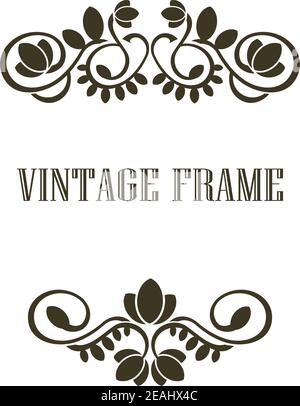 Black and calligraphic Vintage frame border elements or header and footer with a swirling floral and foliate pattern Stock Vector