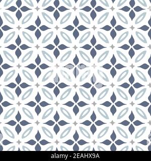 Hand drawn blue Moroccan seamless pattern for Ramadan Kareem greeting cards, islamic backgrounds, fabric, web banners. Portuguese azulejos tile design Stock Vector