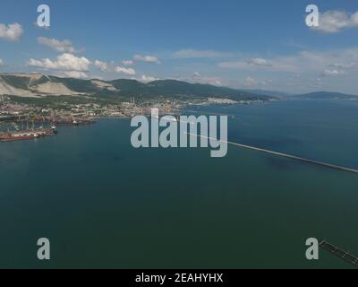 Top view of the bay Tsemess. Mol - building to stop the waves. Stock Photo