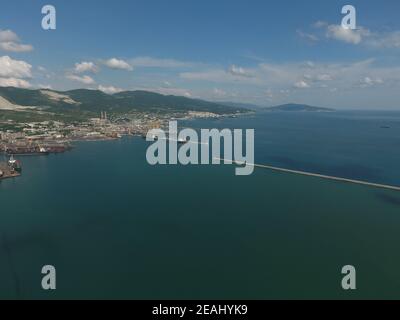 Top view of the bay Tsemess. Mol - building to stop the waves. Stock Photo