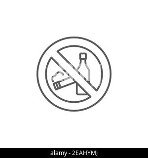 No smoking and alcohol drinking icon, color, line, outline vector sign, linear style pictogram isolated on white. Symbol, logo illustration Stock Vector
