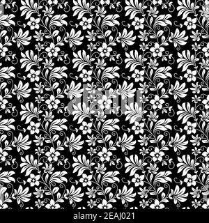 Beautiful intricate retro seamless floral pattern of densely packed dainty flowers in black and white suitable for wallpaper, tiles and fabric in squa Stock Vector